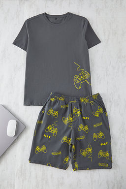 Antrasit Regular Fit Bask_l_ _ortlu Pijama Tak_m_ TMNSS25PT00060 - Trendyolmilla фото 2