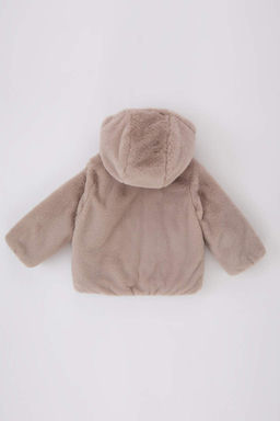 Плюшевое пальто с капюшоном для маленьких девочек - Defacto фото 5