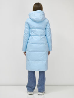 Пальто утепленное стеганное зимнее с капюшоном женское голубого цвета 9636_1Gl - Mtforce фото 5