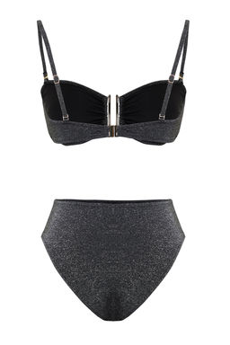 Siyah Straplez Aksesuarl? Simli Brazilian Bikini Tak?m? TBESS24BT00054