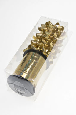 Набор для упаковки: бант 5,5 см (4 шт), лента 1 см*10 м (1 шт), SF-7825, золото №2 - Больше подарков фото 2