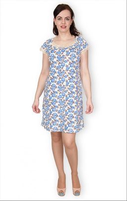 Сорочка с кружевом стрейч, розы голубые (236-3)