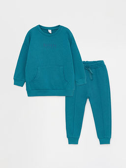 Bisiklet Yaka Uzun Kollu Bask?l? Erkek Bebek Sweatshirt ve E?ofman Alt? 2li Tak?m