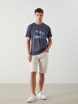 Bisiklet Yaka K?sa Kollu Bask?l? Penye Erkek Ti??rt