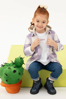 Сиреневая рубашка с капюшоном и длинными рукавами для девочки