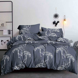 Постельное белье, комплект 1,5 спальный "Фламинго" 3 предмета: пододеяльник 145х215см, простыня 150х220см, 1 наволочка 50х70см с клапаном-запахом, полисатин "Премиум SP" 85г/м2, упаковка "классическая" ПВХ 32х41см, "Домашняя мода" (Россия)