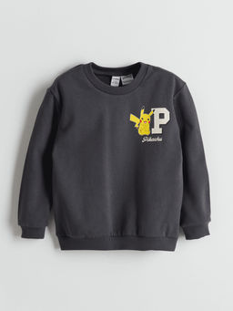 Bisiklet Yaka Pikachu Bask?l? Erkek ?ocuk Sweatshirt
