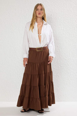 TRENDYOLMILLA Beyaz Pamuklu Dokulu Kumas Maxi Boy Dokuma Etek TWOSS25ET00029  фото 13