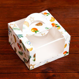 Коробка под бенто-торт с окном Мандарины и звезды, 14 х 14 х 8 см - UPAK LAND фото 16
