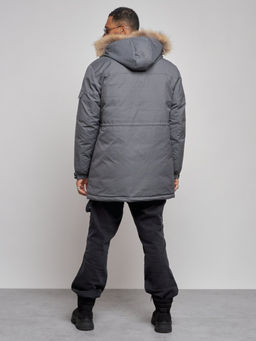 Парка мужская зимняя удлиненная с мехом темно-серого цвета 8318TC - Wonderrman фото 5