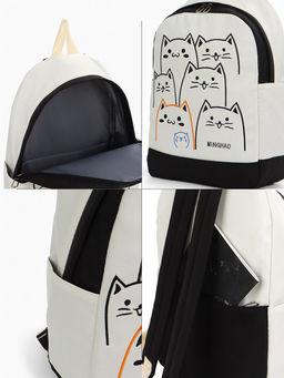 Рюкзак школьный на молнии, с карманами, с рисунком, размер 30?14?43 см, белый/розовый