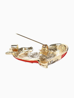 Брошь «Лиса» хитрая, стразы, цвет оранжево-белый в золоте