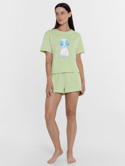 Комплект женский (футболка, шорты) зеленый с милой овечкой лимонный сорбет +печать 592536 - Mark formelle фото 2
