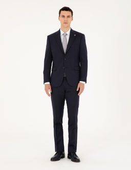 Lacivert Slim Fit _izgili Tak_m Elbise