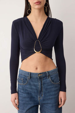 Siyah Toka Detayl? V Yaka Uzun Orme Sandy Party Bluz TPRAW26BZ00063 - Trendyolmilla фото 9