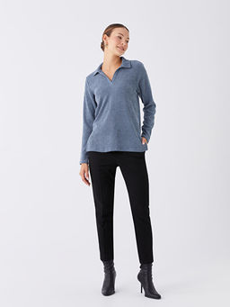 Polo Yaka D?z Uzun Kollu Kad?n Ti??rt