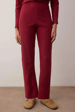 Bordo Pamuklu H?rka F?rcal? Yumusak Tuse K?sl?k Fitilli Orme Pijama Tak?m? THMAW26PT00216