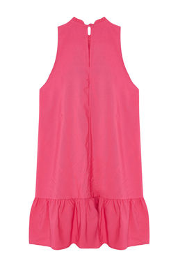 Pembe Rahat Kesim Kolsuz Mini Dokuma Elbise TWOSS22EL00139
