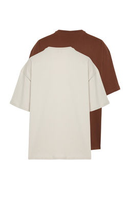 TRENDYOL MAN Siyah-Ekru Oversize 2li Paket Basic %100 Pamuklu T-Shirt TMNSS24TS00038 - Trendyolmilla фото 5