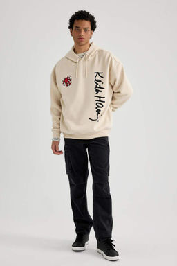 Толстовка с капюшоном и принтом на спине Keith Haring Oversize - Defacto фото 3