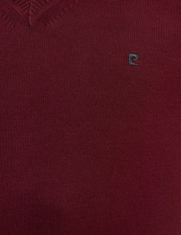 Bordo Slim Fit V Yaka Basic Triko Kazak