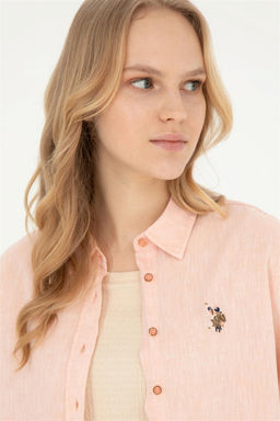 Женская базовая рубашка лососевого цвета с длинным рукавом - U.s. polo assn фото 2