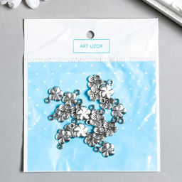 Цена за 20 шт. Металлический элемент, декоративная подвеска «Арт Узор. Незабудка», серебро, 1.2×0.8 см