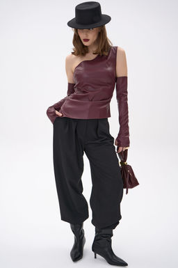 Кожаный топ с рукавами Рикси (бордовый)