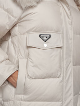 Куртка зимняя женская модная с мехом бежевого цвета 13301B - Visdeer фото 14