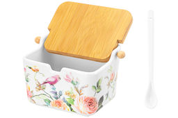 Банка д/сыпучих продуктов 950 мл 18,5*12,8*11 см Певчие птички+ложка+откид.бамб.крыш (без золота) - Elan gallery фото 20