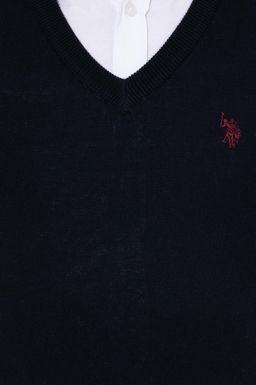 U. S. Polo Assn Мужской базовый трикотажный свитер темно-синего цвета с v-образным вырезом - U.s. polo assn фото 6