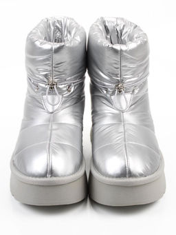 04-WA003-2M GREY/SILVER Ботинки зимние женские (натуральная кожа, курточная ткань, 100% шерсть)