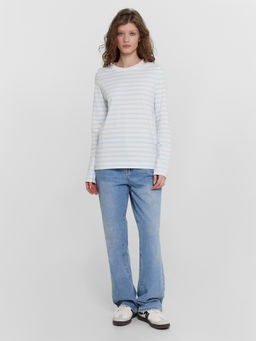 Джемпер Mark Formelle в полоску из хлопка с эластаном бело-голубой  фото 3