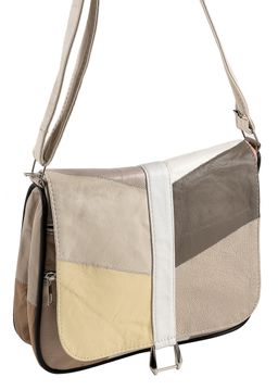 Сумка женская Sefaro TT-118 из телячьей кожи бежевая пэчворк 29×26×8 см  фото 4