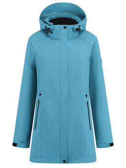 Парка женская софтшелл виндстоппер удлинённая с капюшоном бирюзового цвета 9614_1Br