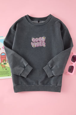 Gri K?z Cocuk Bask?l? Orme Sweatshirt TKDAW25SW00131