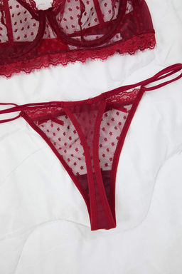 Koyu Visne Mesh Volanl? / F?rf?rl? Puantiyeli Kaps?z Ic Camas?r? Tak?m? THMAW26CC00007 - Trendyolmilla фото 7