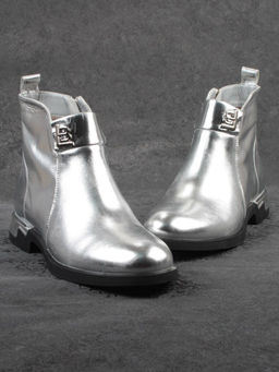 01-B48B-87C GREY/SILVER Ботинки демисезонные женские (натуральная кожа, байка)