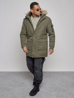 Парка мужская зимняя удлиненная с мехом цвета хаки 8318Kh - Wonderrman фото 10