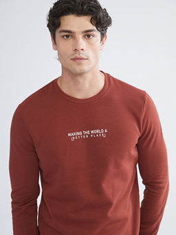 Bisiklet Yaka Bask?l? Erkek Kal?n Sweatshirt