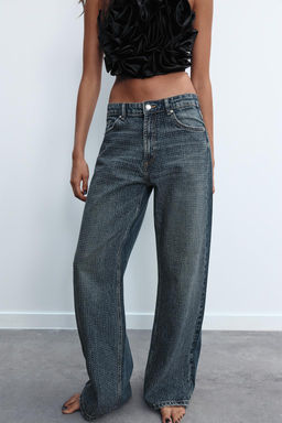 RELAXED MID-WAIST RHINESTONE JEANS - Zara фото 2