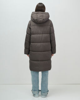 Пальто зимнее утепленное с капюшоном женское темно-коричневого цвета 7618TK - Visdeer фото 9