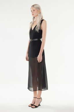 X Yapay Zeka Siyah Ici Tulum Detayl? Suni Deri Kemerli Dokuma Sifon Elbise TPRSS24EL00183 - Trendyolmilla фото 4