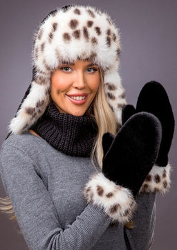 Варежки экомех рысь черный комби