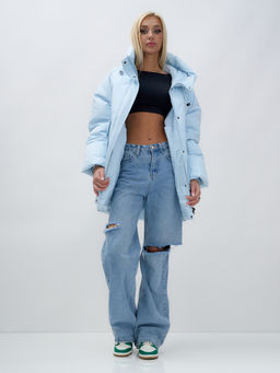 Куртка летучая мышь женская с капюшоном зимняя голубого цвета 9617Gl - Mtforce фото 15