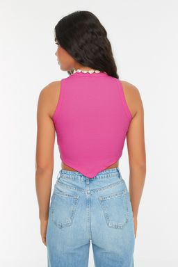 Pembe Asimetrik Super Crop Fitilli Esnek Orme Atlet TWOSS22AL0065