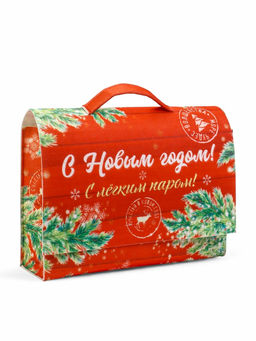 Набор для бани с принтом С новым годом!, 5 предметов: шапка, рукавица, тапочки, коврик, войлок, красный, Банная забава  фото 15