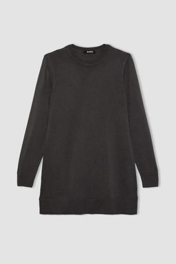 Трикотажный свитер стандартного кроя с круглым вырезом и туникой - Defacto фото 8