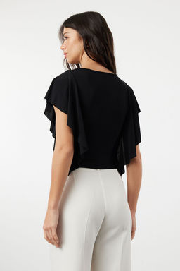Trendyolmilla Siyah Kollar? F?rf?r Detayl? Bisiklet Yaka Esnek Orme Bluz TWOSS24BZ00636  фото 5