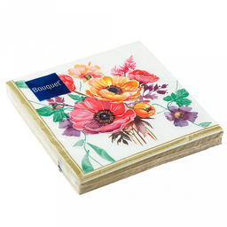 Салфетки бумажные "Bouquet" 33х33см, 3-х слойные, 20 штук в упаковке, 100% целлюлоза, "Акварельные анемоны" (Россия)